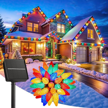 Solar Christmas Lights Outdoor, 50 LED C9 Strawberry String Lights with Timer & 8 Light Mode, Waterproof Solar Christmas Tree Lights for Outside Garden Patio Party Christmas Decoration, Multicolor