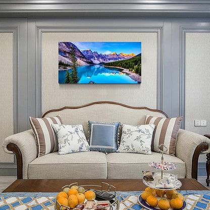 Haichuang Decor Art Moraine Lake Canvas Wall Art 57x28 Inches Framed Rocky Mountain Lake Wall Decor Wood Frame Waterproof HD Giclee Print Ready to Hang Nature Artwork for Living Room Bedroom Office
