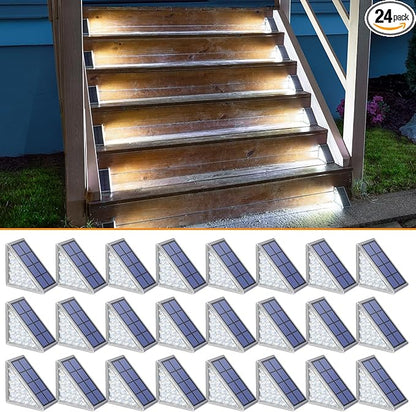 NIORSUN Solar Step Lights,24 Pack Cool White Solar Stair Lights Outdoor Waterproof IP67 Auto On Off,Solar Lights for Steps,Stair,Patio,Yard,Porch,Front Door,Sidewalk,Deck Decor