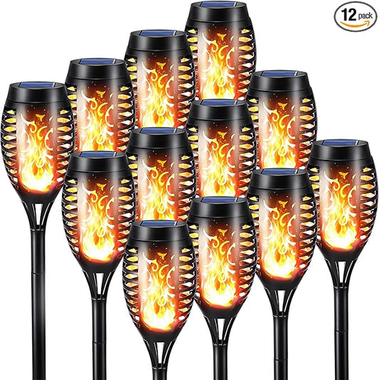 Toodour Solar Torch Flame Lights, 12 Pack Solar Lights Outdoor with Flickering Flame, Waterproof Patio Light Landscape Decoration Lighting for Garden, Lawn, Yard, Outdoor Decorations
