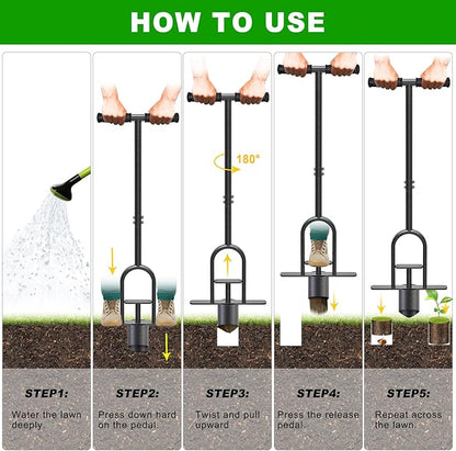 Heavy Duty Long Handled Bulb Planter Tool with Soft Rubber Grip, Garden Sod Plugger for Digging Holes, Turf Repair, Seedling Transplanting