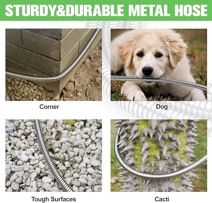 TVKB Metal Garden Hose 75ft Stainless Steel Water Hose Super Tough Flexible Water Pipe with 3/4 inch Brass Fittings and Sprayer Nozzle, Kink & Tangle Free, Rust Proof