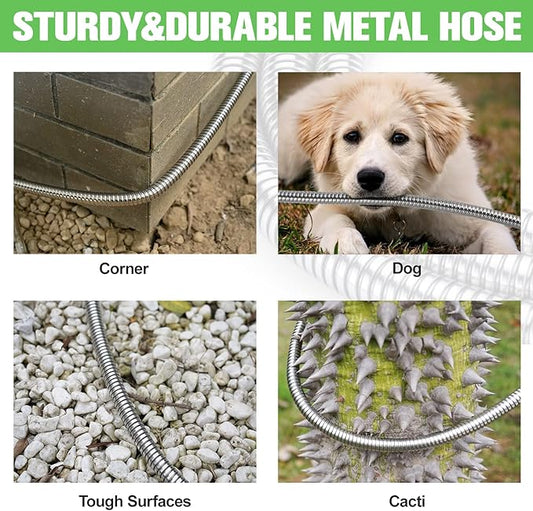 TVKB Metal Garden Hose Stainless Steel Metal water Hose Super Tough & Flexible Water pipe Lightweight, Crush Resistant Aluminum Fittings, Kink & Tangle Free, Rust Proof (50FT)