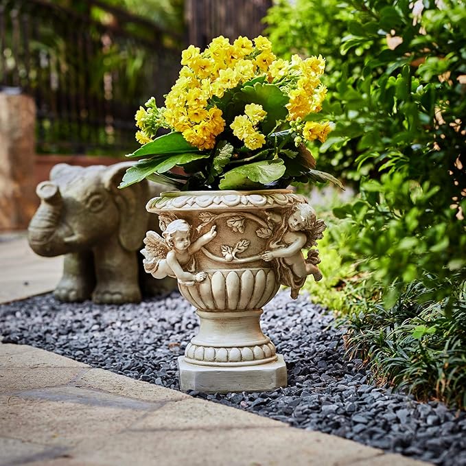 Cherub Angel Planters, Cherub Planter Flower Pots with Drain Hole for All House Plants, Patio Yard Decor, Polyresin, 8.46" H