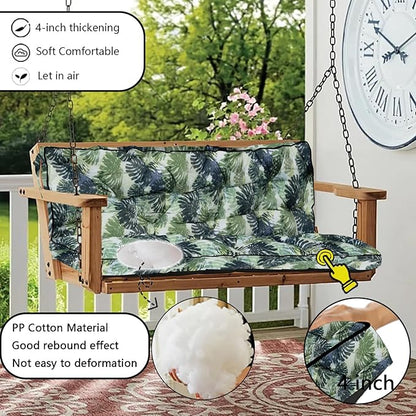 Porch Swing Cushion Three Seat, Waterproof Swing Cushions Replacement with Backrest, Outdoor Garden Furniture Patio 4" Thickened Cushions with Ties (Palm, 40 x 71in)