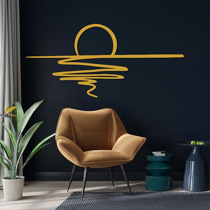 Sunrise Metal Wall Art, Sunset Metal Wall Decor for Living Room, Sunshine Line Art Home Decor Outdoor Indoor, Sun Design Modern Artwork for Walls, Abstract Sunset Wall Decor, Housewarming Gifts