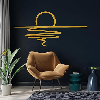 Sunrise Metal Wall Art, Sunset Metal Wall Decor for Living Room, Sunshine Line Art Home Decor Outdoor Indoor, Sun Design Modern Artwork for Walls, Abstract Sunset Wall Decor, Housewarming Gifts