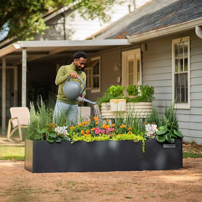Vego garden Raised Garden Bed, 17" Tall 27" x 53" Heavy Long and Large Metal Planter Box for Trees Plants Flowers Double-Walled Modern Steel Planters for Commercial Residential, Patio, Midnight Blue