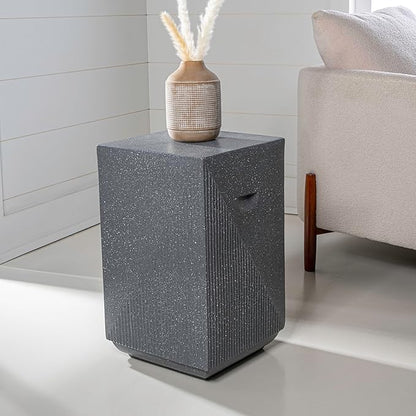 JONATHAN Y TBL1104B Adrian 20.75" Contemporary Minimalist Square Indoor/Outdoor Accent Table Modern, Mid-Century, Art Deco, Contemporary, Patio, Garden, Bathroom, Living Room, Gray Terrazzo Finish