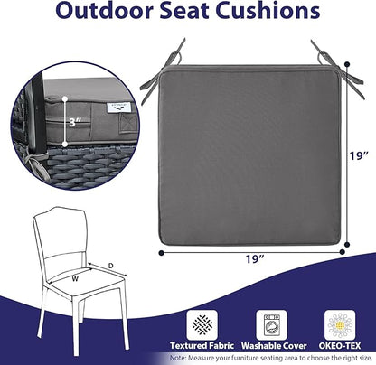 Outdoor Chair Cushions Set of 4,Waterproof Outdoor Seat Cushions for Patio Furniture,Patio Chair Cushion with Handle and Ties, Square Out Door Chair Pads,19" x 19" x 3", Darkgrey