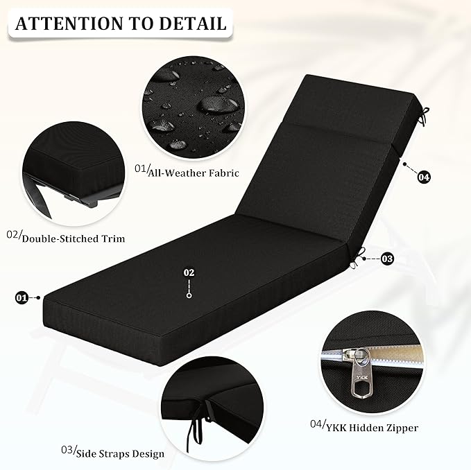 Chaise Lounge Cushions Outdoor, 72" L X 21" W X 4" D Lounge Chair Cushions for Outdoor Furniture, High-Density Foam Outdoor Chaise Cushion-Waterproof Fade-Resistant ThickPatio lounge chair cushion