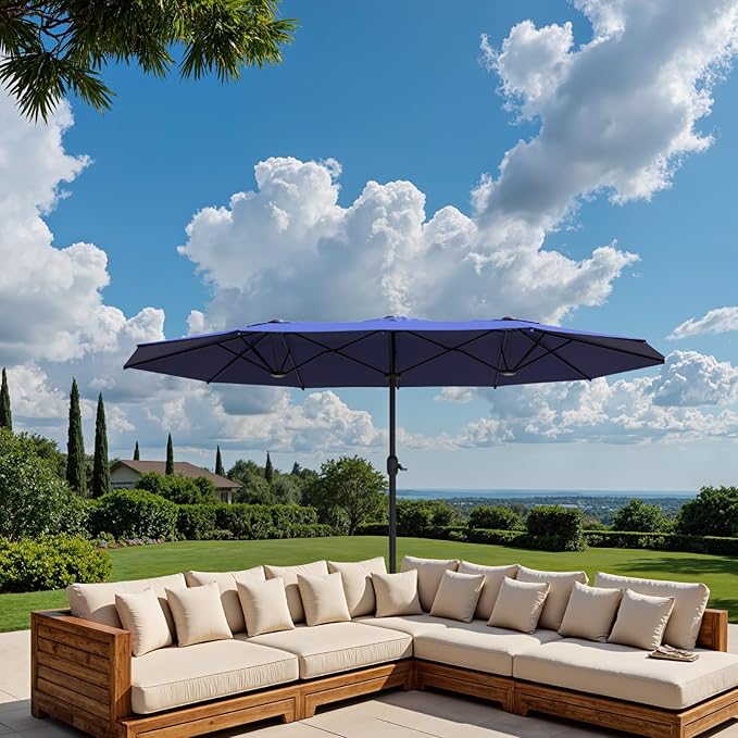 Outdoor Patio Umbrella, Table Umbrella with Push Button Tilt and Crank, 8 Ribs Market Umbrella