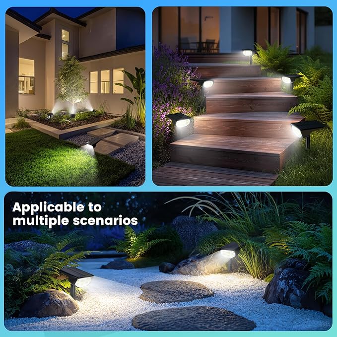 Solar Spot Lights Outdoor IP68 Waterproof, Ultra-Bright Performance，Simple Modes for Easier Operation, Auto On/Off，Solar Powered Landscape Lights for Garden, Yard, Pathway (Cool White, 8 Pack)