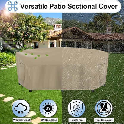OutdoorLines Waterproof Curved Outdoor Sectional Cover - UV Resistant Windproof Patio Sectional Sofa Covers for Deck, Lawn and Backyard, Heavy Duty Furniture Covers (120Lx36Dx38Hx82FL, Camel)