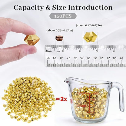 DomeStar 150PCS Gold Acrylic Ice Rocks – Faux Gems Nuggets Vase Fillers Pot of Gold, Glitter Party Decorations, DIY Crafts & Table Scatter