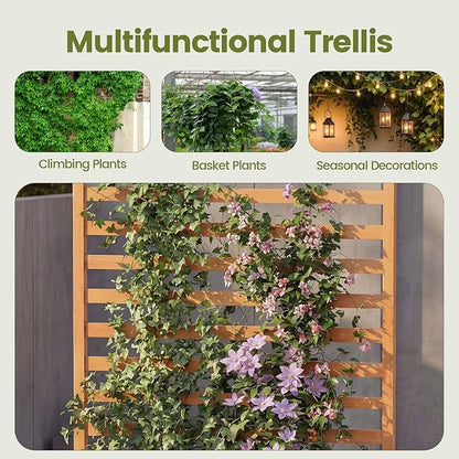 Giantex Raised Garden Bed with Trellis, 59” Tall Planter Box with Liner, Drainage Gaps for Climbing Vine Vegetable Flower, Indoor Outdoor Freestanding Privacy Screen for Porch Patio Yard