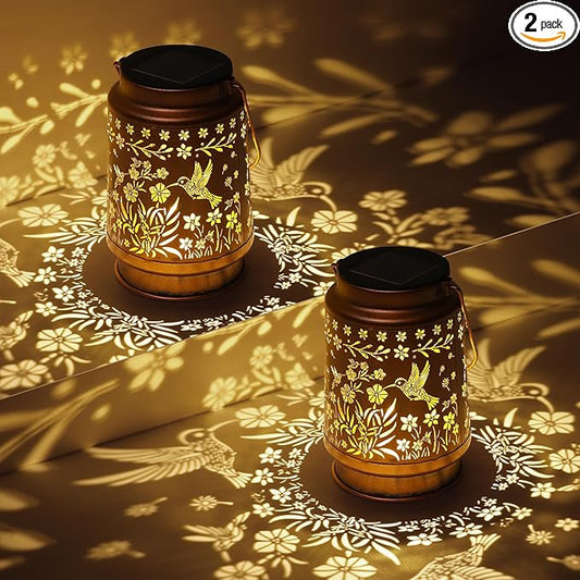 2 Pack Solar Lanterns Outdoor Waterproof, Metal LED Garden Light,for Yard, Patio, Lawn, Tabletop, Pathway, Landscape,Walkway, Terrace, Balcony (Hummingbird)