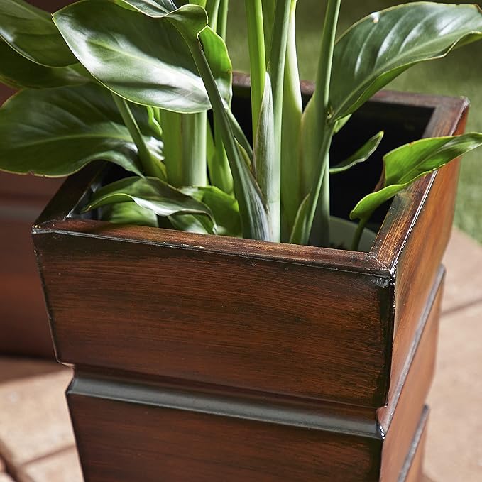 Deco 79 Metal Indoor Outdoor Planter Light Weight Large Planter Pot with Tapered Base and Fluted Design, Set of 3 Planters 31", 25", 20"H, Brown