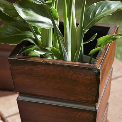 Deco 79 Metal Indoor Outdoor Planter Light Weight Large Planter Pot with Tapered Base and Fluted Design, Set of 3 Planters 31", 25", 20"H, Brown