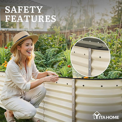 YITAHOME 8x2x2ft Large Raised Garden Bed Kit, 24" Tall 9 in 1 Galvanized Metal Planter Box with Gloves and Safety Rubber, Outdoor Above Ground Planters for Plants Vegetables Flowers, Cream Yellow