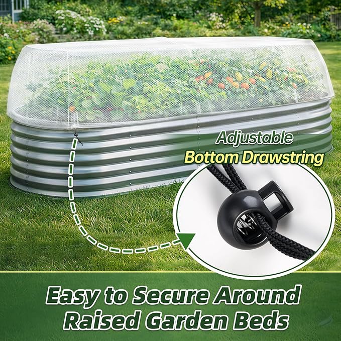 2 Pack Garden Netting Cover for 4 x 2 x 1 FT Raised Beds, Fine Mesh Plant Cover with Drawstring, Raised Bed Bug & Bird Barrier Screen for Vegetables, Herbs and Flowers