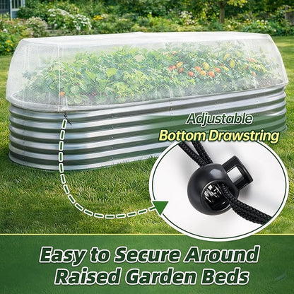 2 Pack Garden Netting Cover for 4 x 2 x 1 FT Raised Beds, Fine Mesh Plant Cover with Drawstring, Raised Bed Bug & Bird Barrier Screen for Vegetables, Herbs and Flowers