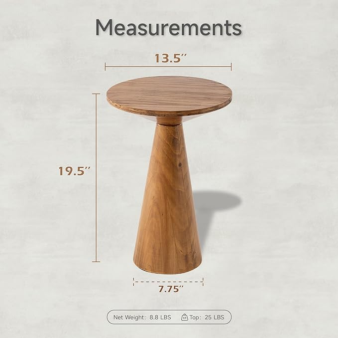 COZAYH Small Pedestal End Table Round Farmhouse Martini Table Wood Plant Stand Rustic Drink Table for Small Space Living Room, Walnut
