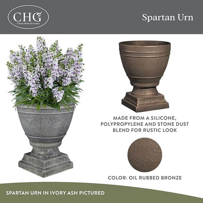 Classic Home and Garden Spartan Urn Planter - Timeless Plant Urn for Floral Displays - Durable Indoor & Outdoor Plastic Garden Planters (14”, Oil Rubbed Bronze)