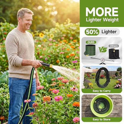 Garden Hose 50ft Flexible Non-Expandable Water Hose Kink-Free Lightweight Leak-Proof High Pressure Durable Outdoor Portable Fabric Hoses Pipe with 3/4” Sturdy Fittings for Yard Lawn Car Wash