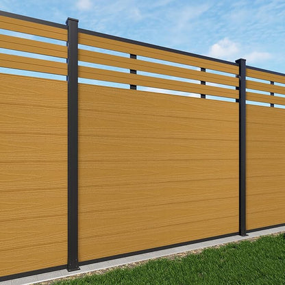 Mondaria Semi-Closed Privacy Fence Panels with 2 Posts for Outside, 6ft(W) x 6ft(H), Wind Resistant Wood Plastic Composite Fencing Panels for Patio, Backyard, Garden and Pool, Yellow Teak
