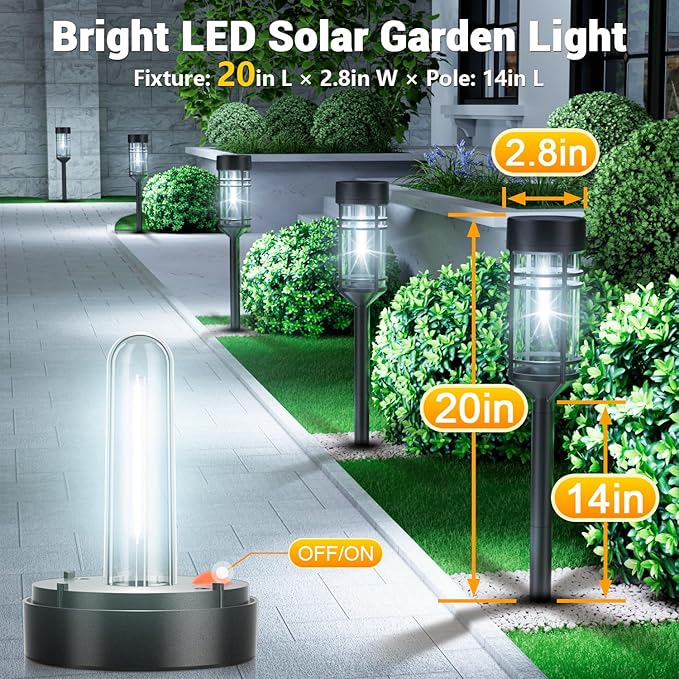 Amzarp 12 Pack Solar Garden Lights, Bright LED Solar Pathway Lights Outdoor IP65 Waterproof Rugged Shatterproof Auto On/Off for Landscape Garden Yard Walkway Driveway Lawn Lighting (6500K White Light)