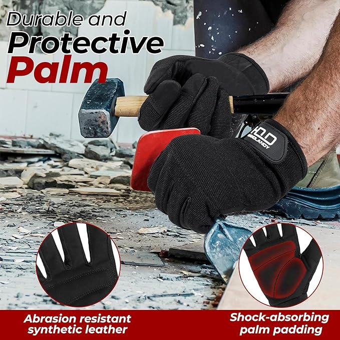 HANDLANDY Work Gloves for Men & Women, Utility Mechanic Working Gloves Touch Screen, Flexible Gardening Gloves for Yard