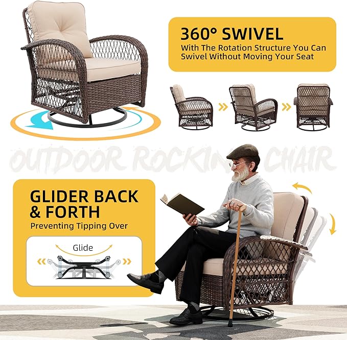 UPHA 10 Pieces Patio Furniture Sets Outdoor Sectional Sofa Wicker Conversation Couch with Bistro Swivel Chair for Decks, Backyards, Gardens, Brown Rattan, Beige Cushion