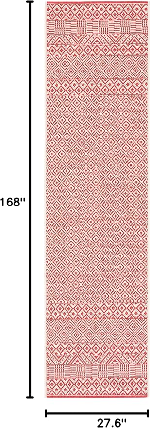 SAFAVIEH Washable Rug Outdoor Courtyard Collection - 2'3" x 14' Runner, Beige & Red, Non-Shedding & Easy Cleaning, Ideal for Patio, Entryway, Mudroom, Hallway, Kitchen (CY6235-23812)