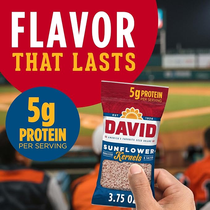 DAVID Sunflower Kernels, Original Flavor, 3.75 oz. (Pack of 12)