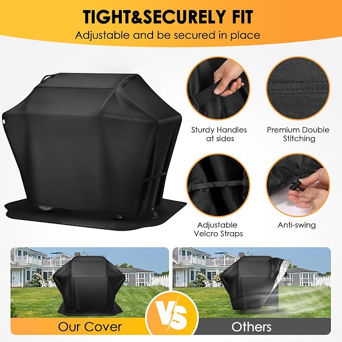 Grill Cover 48 Inch & Under Grill Mat,Grill Cover for Outdoor Waterproof Weather Resistant,UV & Fade Resistant, Compatible with Weber Nexgrill Charbroil Kenmore Gas Grill, Black