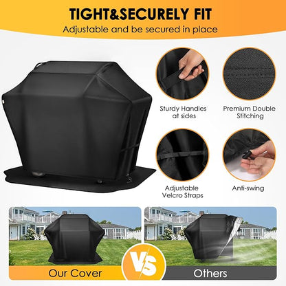 Grill Cover 48 Inch & Under Grill Mat,Grill Cover for Outdoor Waterproof Weather Resistant,UV & Fade Resistant, Compatible with Weber Nexgrill Charbroil Kenmore Gas Grill, Black