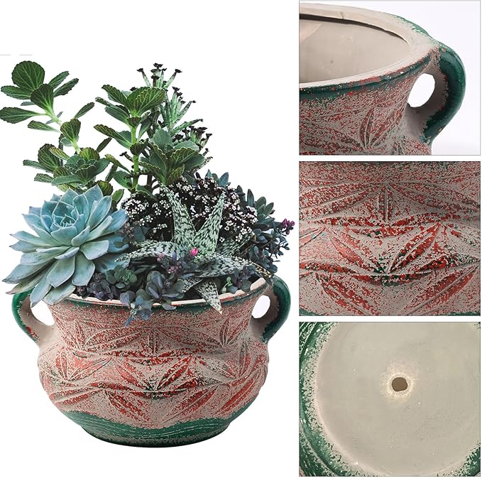 Ceramic Succulent Pot with Drainage Hole, Bohemia Rustic Decorative Planter for Indoor Outdoor Plants