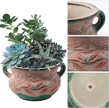 Ceramic Succulent Pot with Drainage Hole, Bohemia Rustic Decorative Planter for Indoor Outdoor Plants