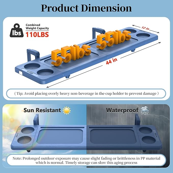 Poolside Bar, 44"×12" Poolside Bar Table with Adjustable Support Bracket Fits Above-ground Pools, Swim Up Bars Capacity Up to 110lbs, Patio Poolside Table Smart Fold ＆Weather Resistant Stable Tabletop