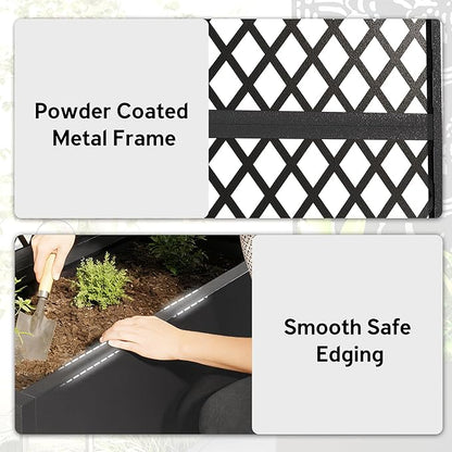 Outsunny Metal Planter Box with Trellis, Raised Garden Bed with Trellis Privacy Screen and Drainage Holes for Climbing Plants, Diamond Lattice Privacy Planter for Garden, Patio, Balcony