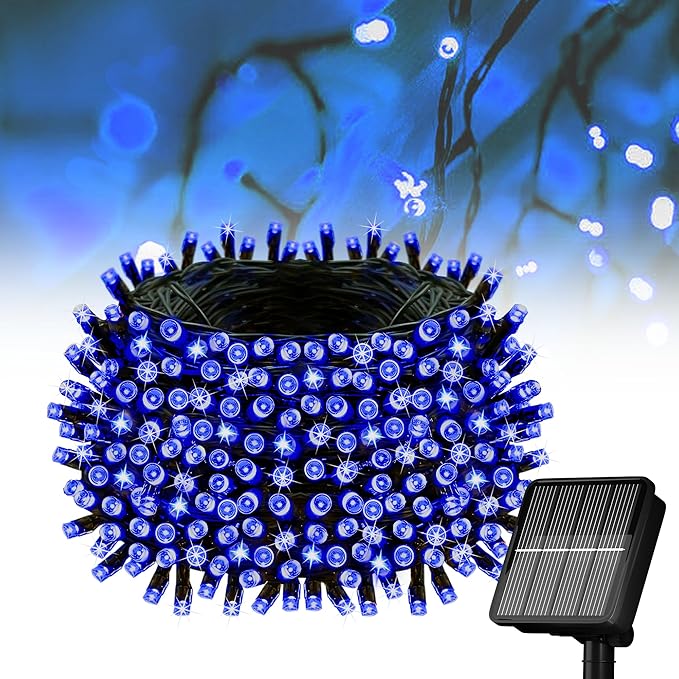 Solar String Lights for Outside, 39Ft 100 LED Solar String Lights Outdoor with 8 Modes，Solar Lights for Outside Waterproof for Yard, Fence,Balcony, Party,Christmas Tree Decorations (Blue)