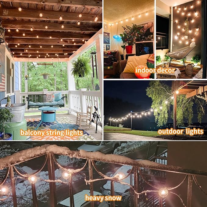 Vocevos Outdoor String Lights 100FT LED Outside Patio Light Updated Waterproof Gazebo Lighting Shatterproof UL Listed G40 Globes 0.6W Efficient Connectable Decor Yard Café Exterior