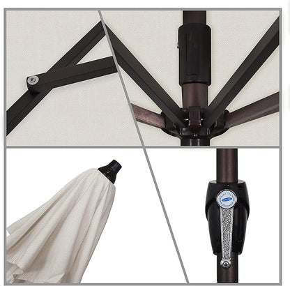 California Umbrella 7.5' Round Aluminum Outdoor Deck, Pool or Patio Umbrella, Crank Lift, Auto Tilt, Bronze Pole, Woven Granite