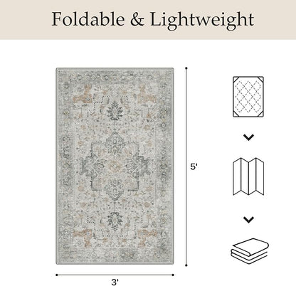 GENIMO Outdoor & Indoor Area Rug 3'x 5', Waterproof, Non-Shedding, Easy Cleaning, Boho Mat for Patio, Living Room, Balcony, Dining Room, RV, Deck, Bedroom, Camping, Outside Carpet,Light Grey Brown