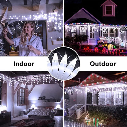 164FT 1620 LED Outdoor Christmas Lights - 360 Ice Drops, 12 Pro Modes with Timer Memory & Brightness, Waterproof Hanging Ice String Light for Holiday Wedding Garden Fence House Decor (Cool White)