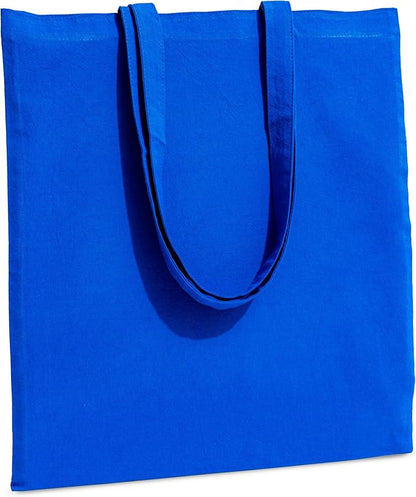 Carrywell (Not Made In China) Canvas Tote Bags Blue 12-Pack, 15"x16", Bulk Organic Cotton Reusable Shopping Bag, Blank Cloth Totes With Handles