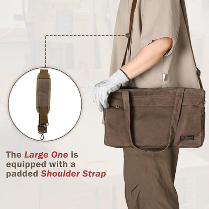 Canvas Tool Organizer Bag, Heavy Duty 16oz Waxed Canvas Garden Hand Tools Tote - with 6 Inside Slots & 1 Large Storage Capacity, Hand Tools Bag for Gardening Carpentry Tools | 15.5" x 9" x 9"