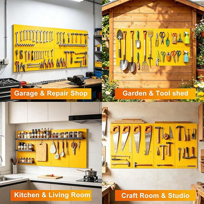 Metal Pegboard Panels,Wall Panels, Heavy Duty Peg Boards for Garage and Garden Tool Storage, Includes Drywall Anchors and Screws Kits, Yellow