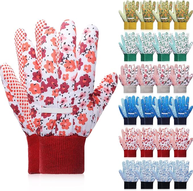 Garden Gloves for Women 9.5" Floral Gardening Gloves Lightweight and Machine Washable Gift for Gardeners PVC Grip